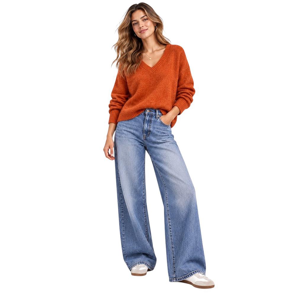 jeff-pull-trui-v-hals-dames-oranje-alaska