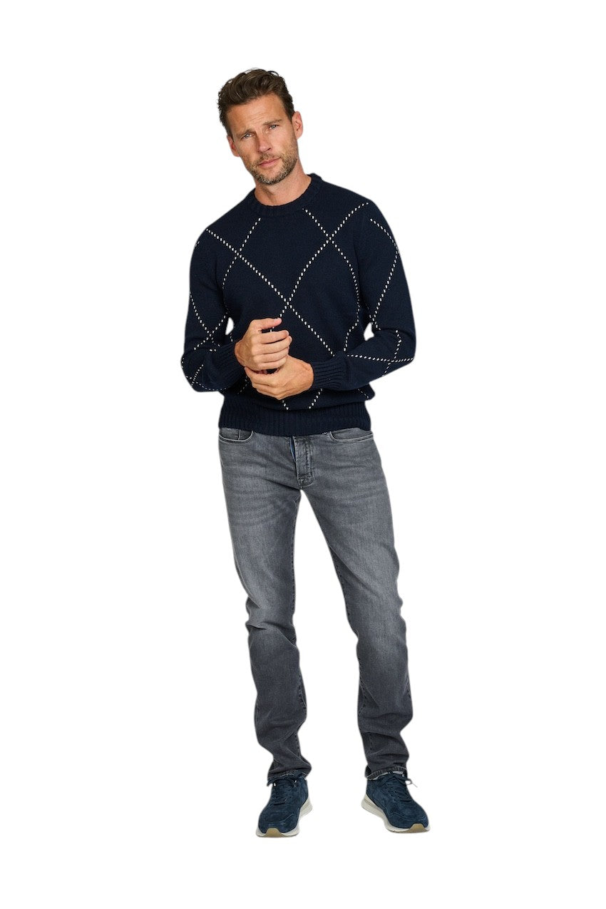 Gran Sasso Hommes pull-over col rond hommes bleu foncé