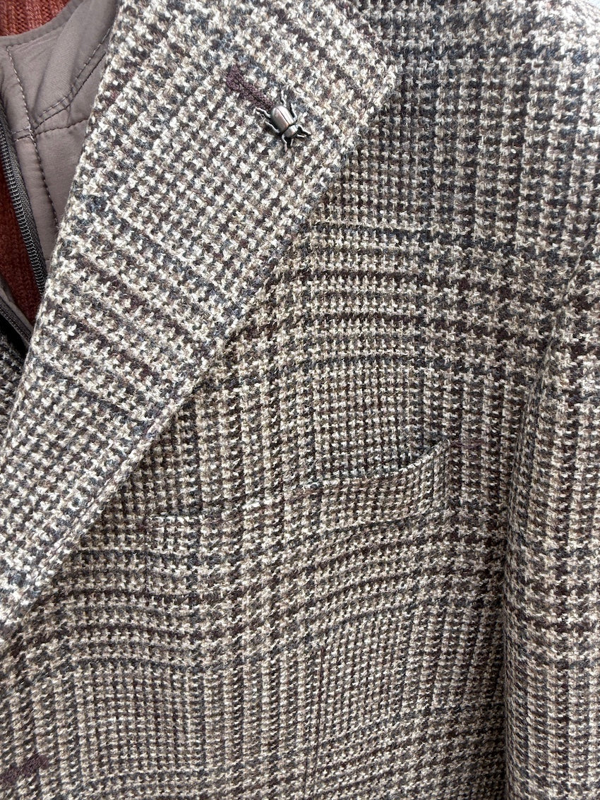 CC Collection Corneliani blazer uomo marrone, dettaglio di tessuto, quadri e revers