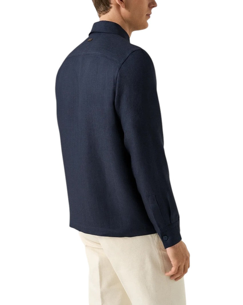 Eton 4 pocket linnen lyocell overhemd lange mouwen heren marine 10001469928