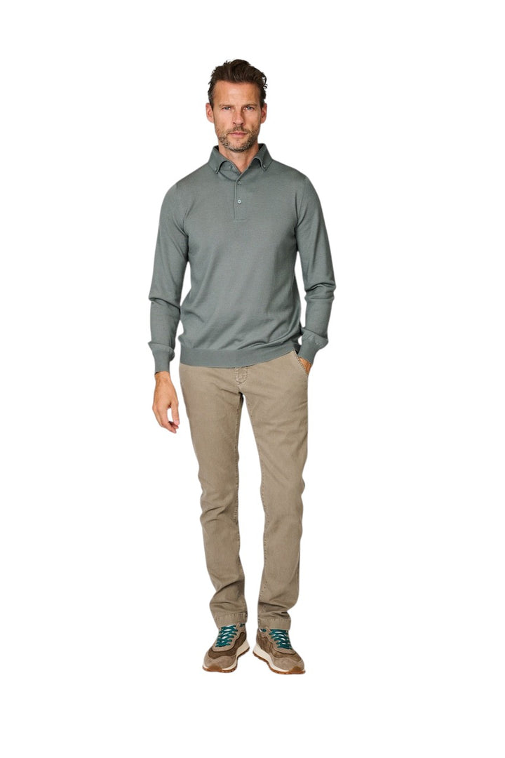 Gran Sasso Hombres polo manga larga para hombre, verde