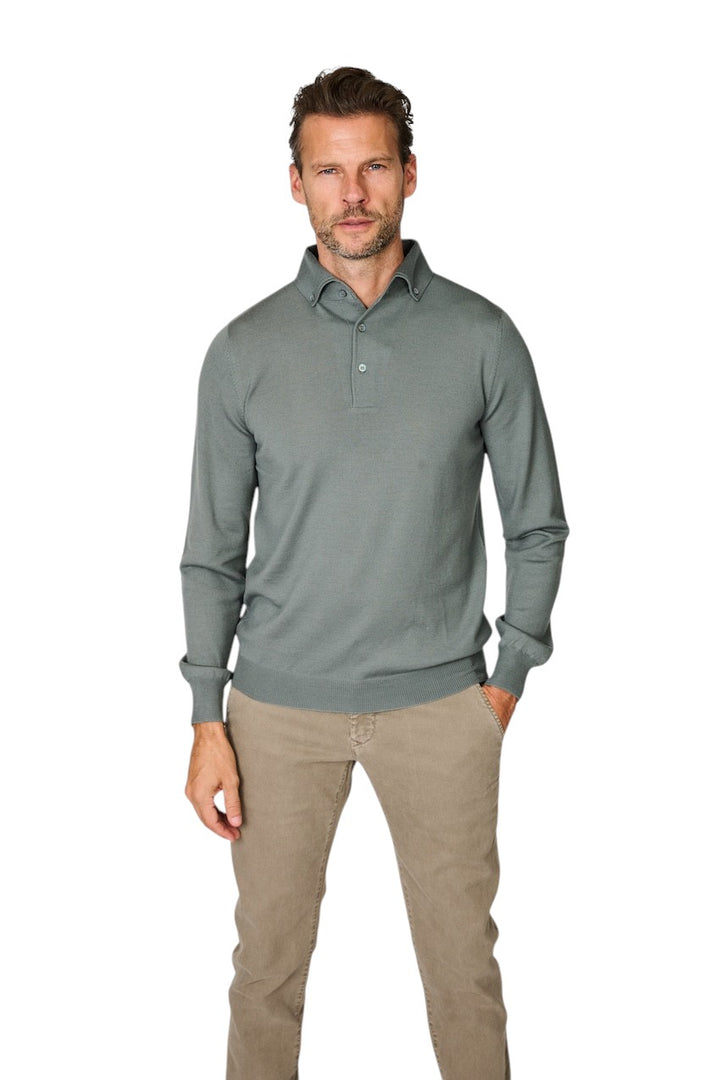 Gran Sasso Hombres polo manga larga para hombre, verde