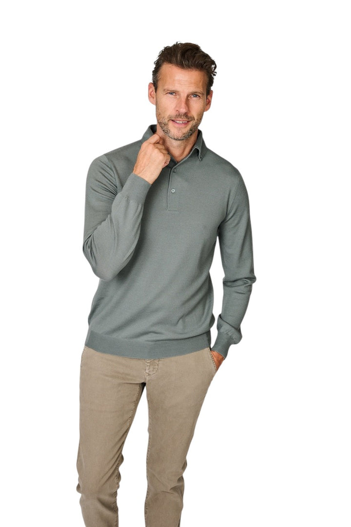 Gran Sasso Hombres polo manga larga para hombre, verde