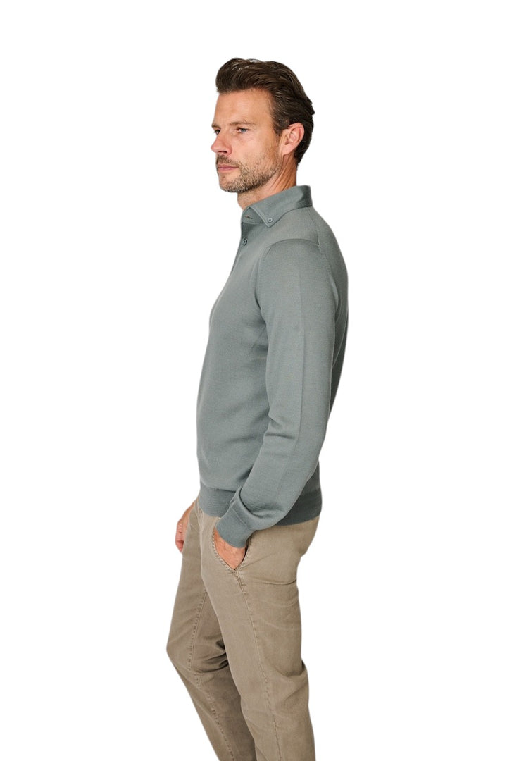 Gran Sasso Hombres polo manga larga para hombre, verde