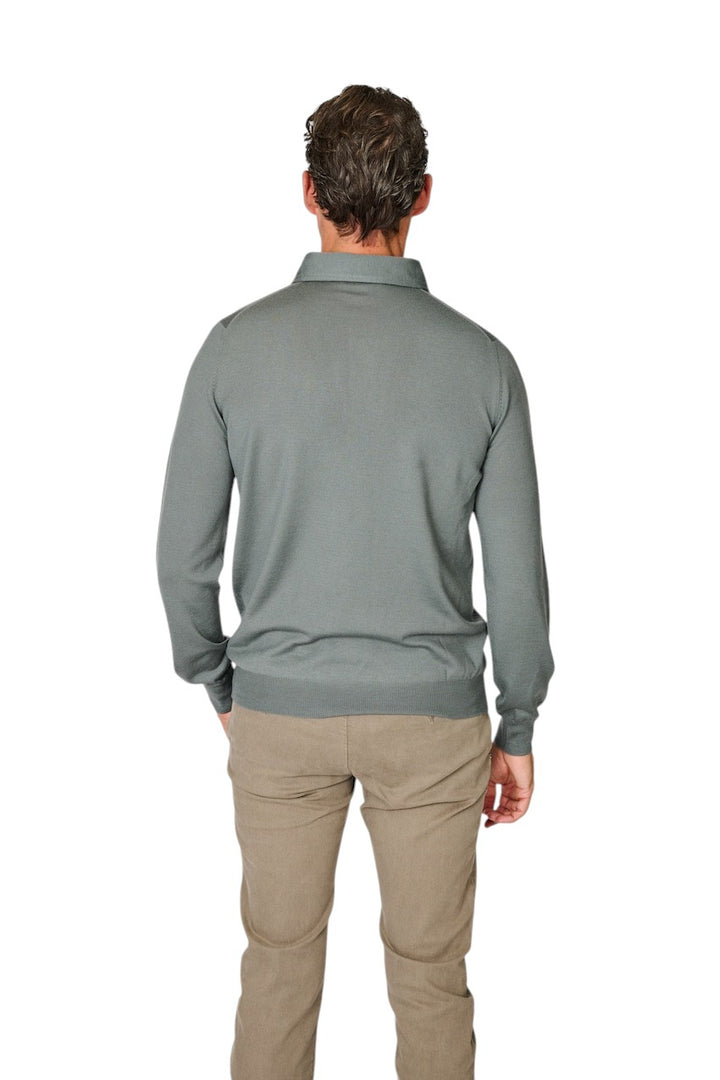 Gran Sasso Hombres polo manga larga para hombre, verde