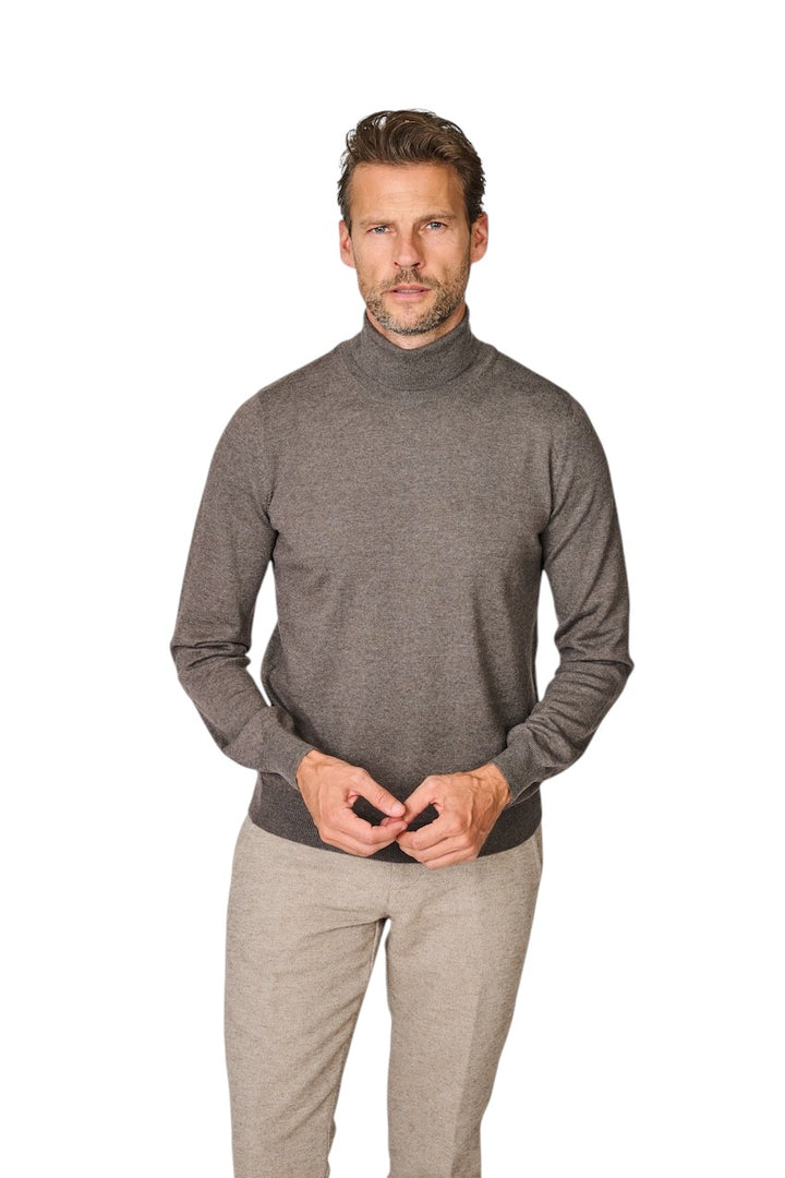 Gran Sasso Hombres jersey de cuello redondo cuello vuelto para hombre, marrón