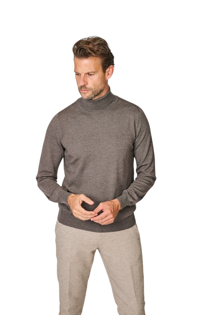 Gran Sasso Hombres jersey de cuello redondo cuello vuelto para hombre, marrón
