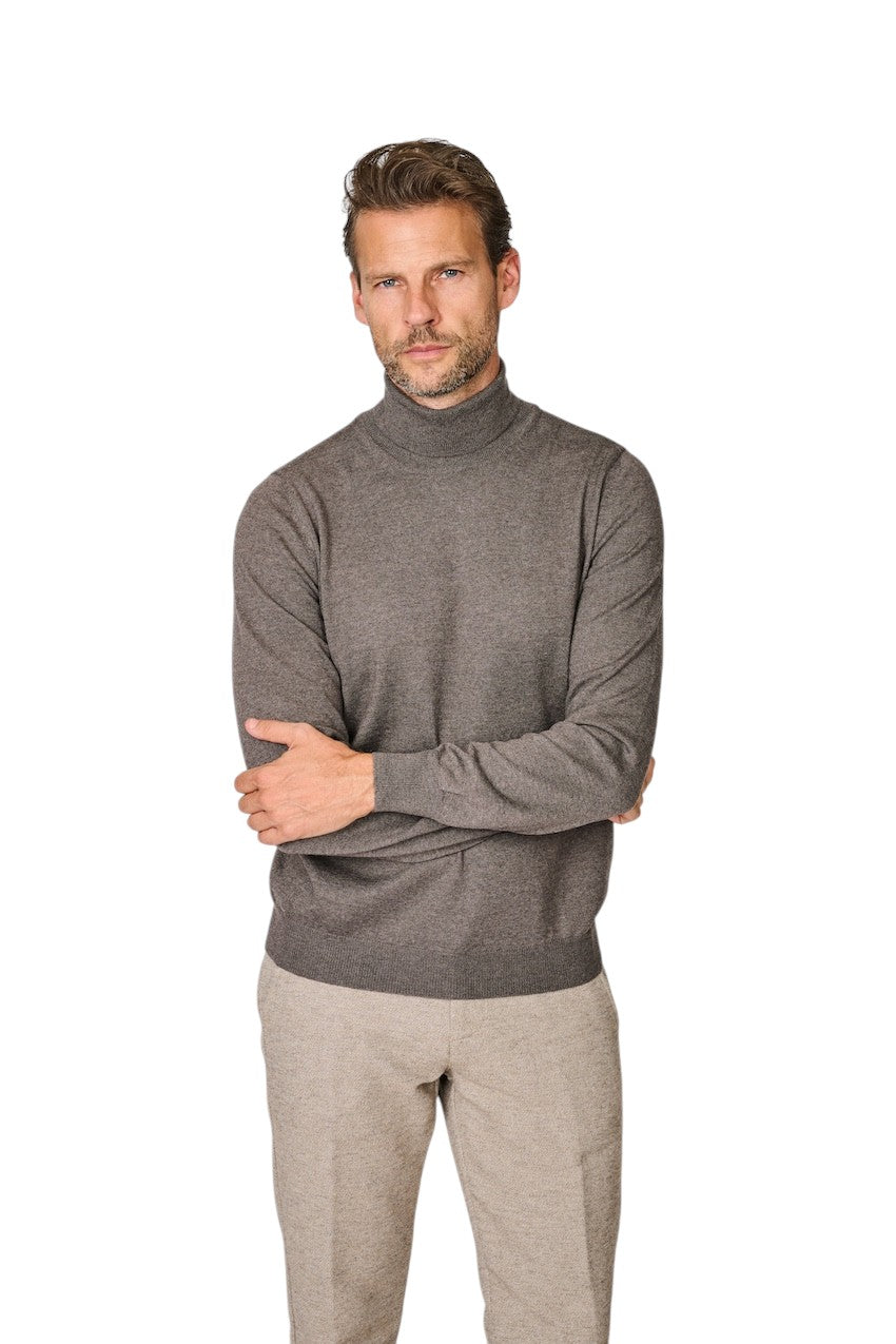Gran Sasso Hombres jersey de cuello redondo cuello vuelto para hombre, marrón