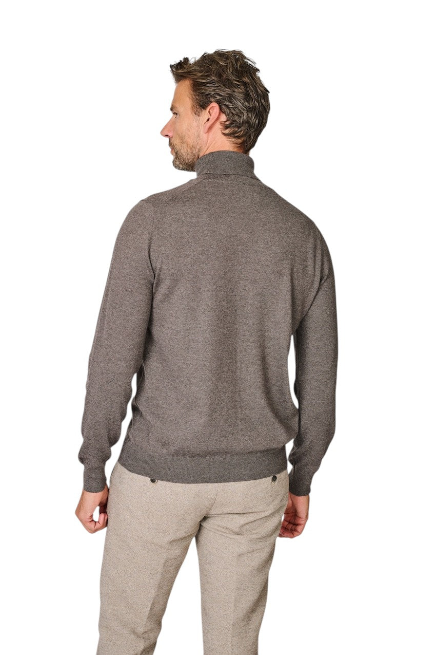 Gran Sasso Hombres jersey de cuello redondo cuello vuelto para hombre, marrón