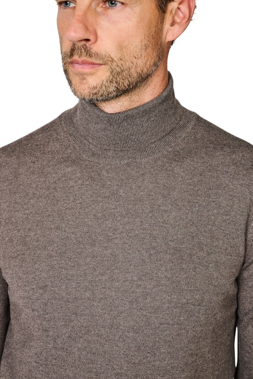 Gran Sasso Hombres jersey de cuello redondo cuello vuelto para hombre, marrón