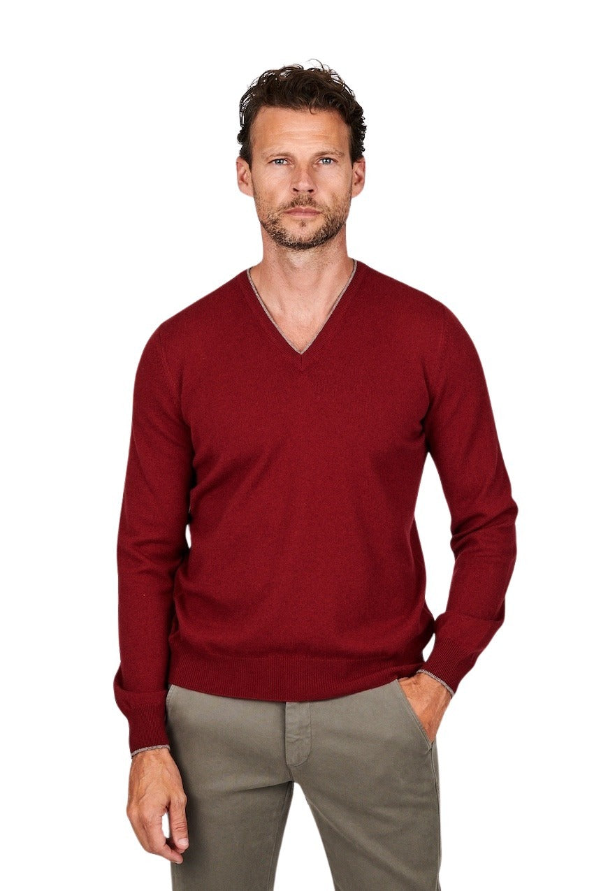 Gran Sasso Men pull trui v-hals heren bordeaux