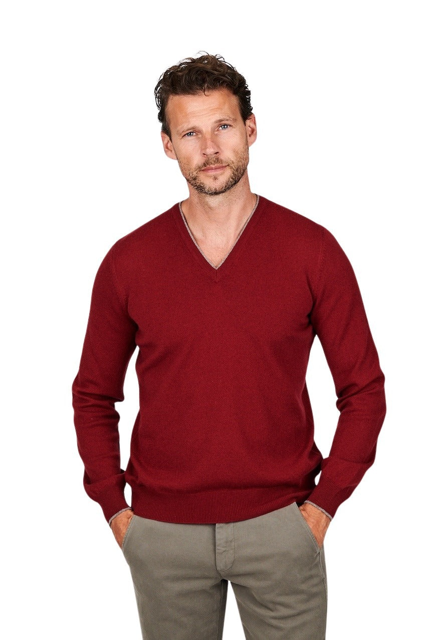 Gran Sasso Men pull trui v-hals heren bordeaux