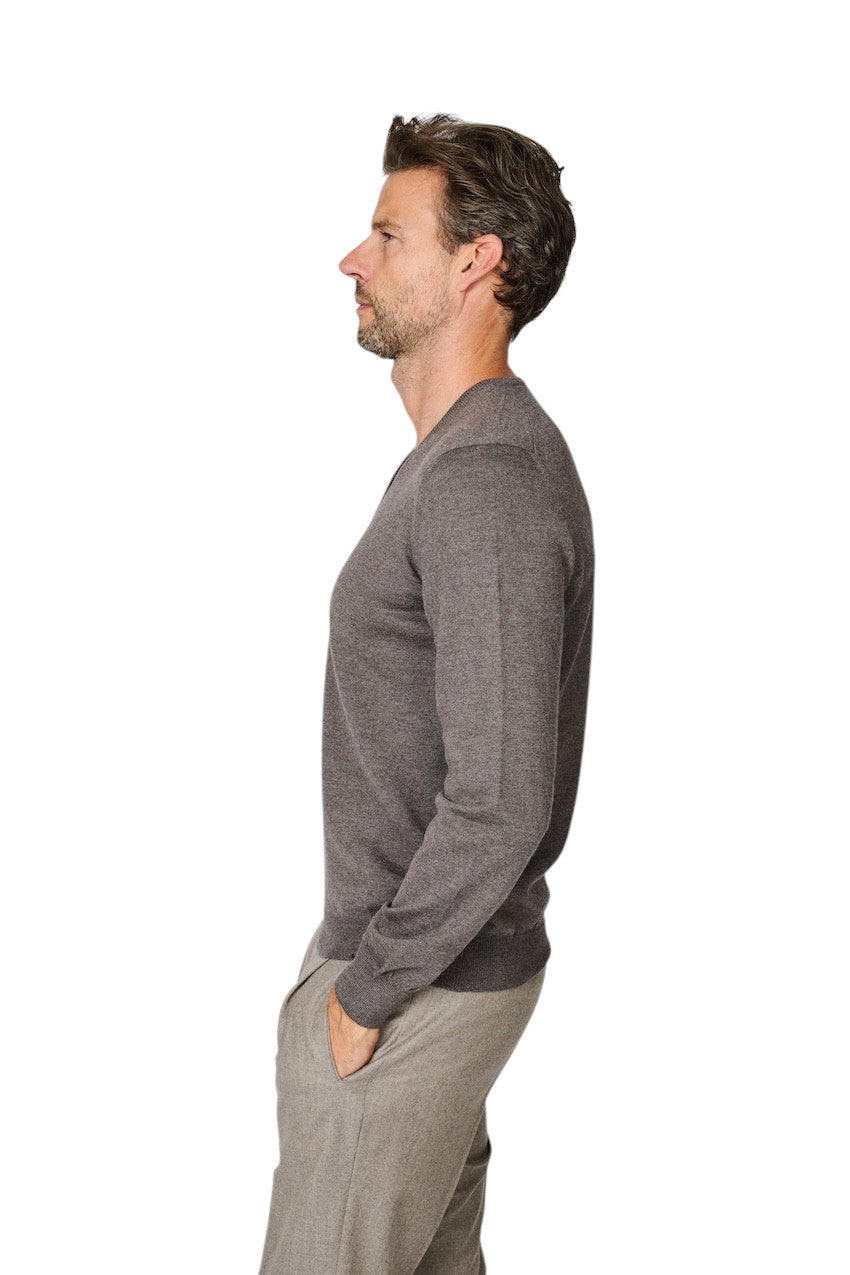 Gran Sasso Men pull trui v-hals heren licht bruin