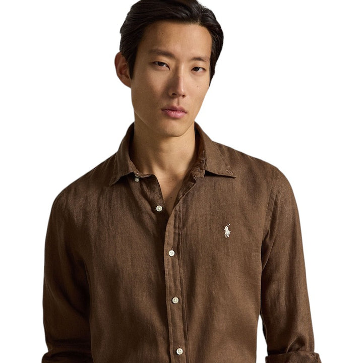 Polo Ralph Lauren Men hemd lange mouwen heren bruin custom fit 710966294514