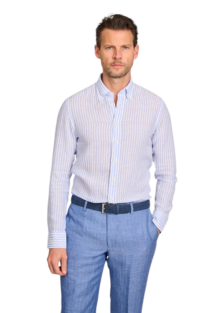 Profuomo hemd lange mouwen heren blauw Slim fit