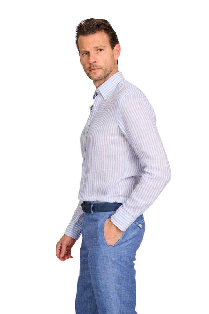 Profuomo hemd lange mouwen heren blauw Slim fit