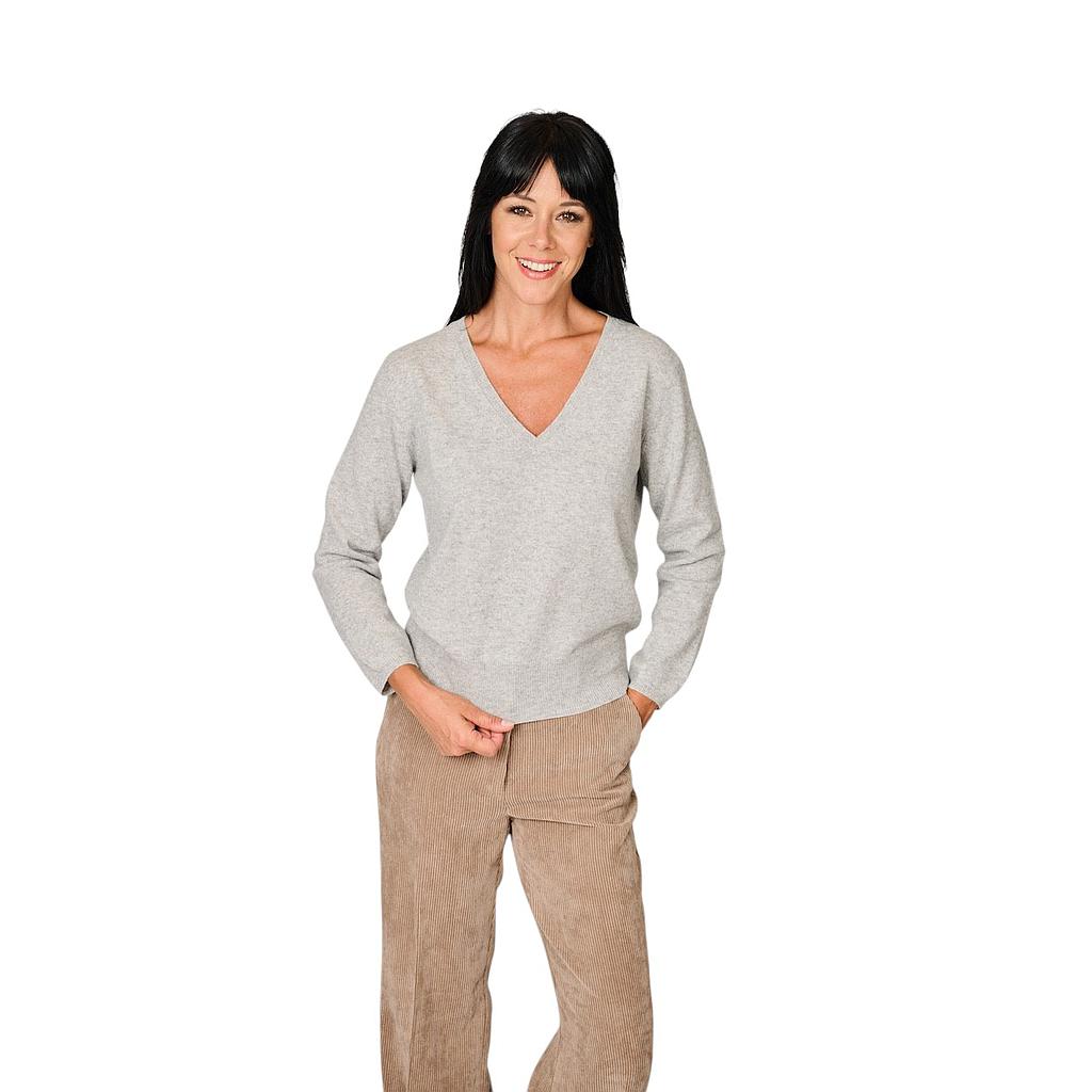 anneclaire-pull-à-col-rouleau-col en v-femme-gris-d1839-857-621